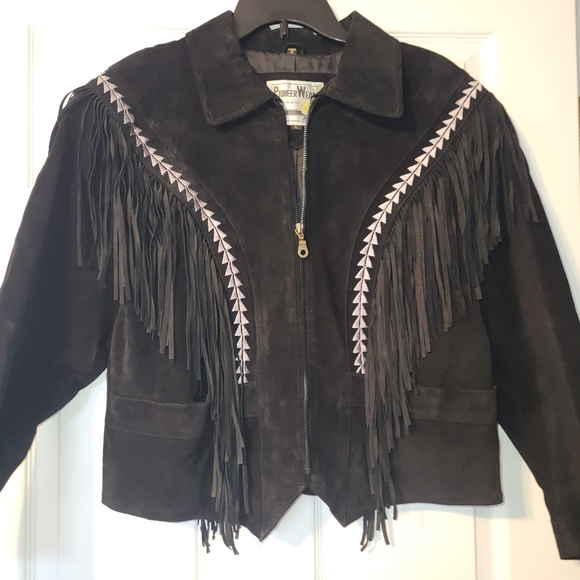 Pioneer Wear Jackets & Blazers - Pioneer Wear Genuine Suede Leather Jacket Women's Size Large Black Silver Fringe